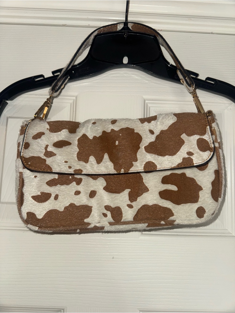Cowhide-Pattern Shoulder Bag in Brown and White